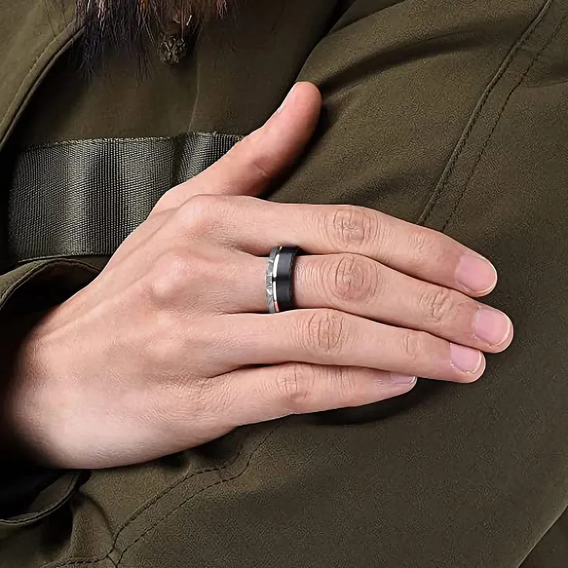 COSMO TRIO SET | ENGAGEMENT WEDDING RING SET FOR HIM AND HER | 14K GOLD, KITE GALAXY DIAMOND RING FOR HER | NATURAL METEORITE BANDS WITH TUNGSTEN CORE
