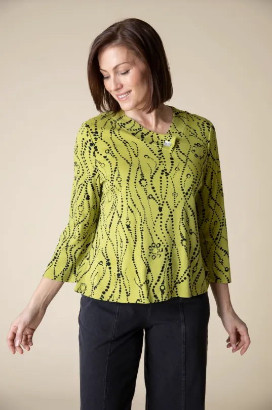 Cozy Rib Wavy Dots Crossover V-Neck - Pear