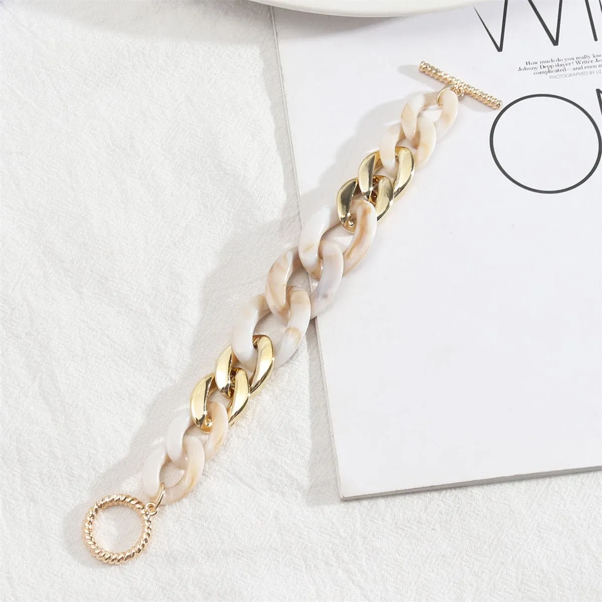Cream Resin & 18K Gold-Plated Curb Chain Toggle Bracelet