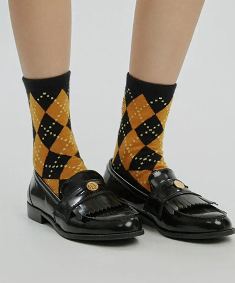 CREVE NINE: Argyle Middle Socks - Camel
