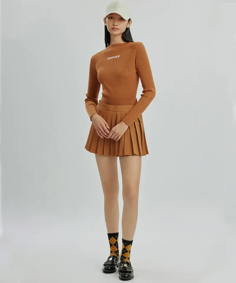 CREVE NINE: Color Blocking Logo High Neck Knit - Camel