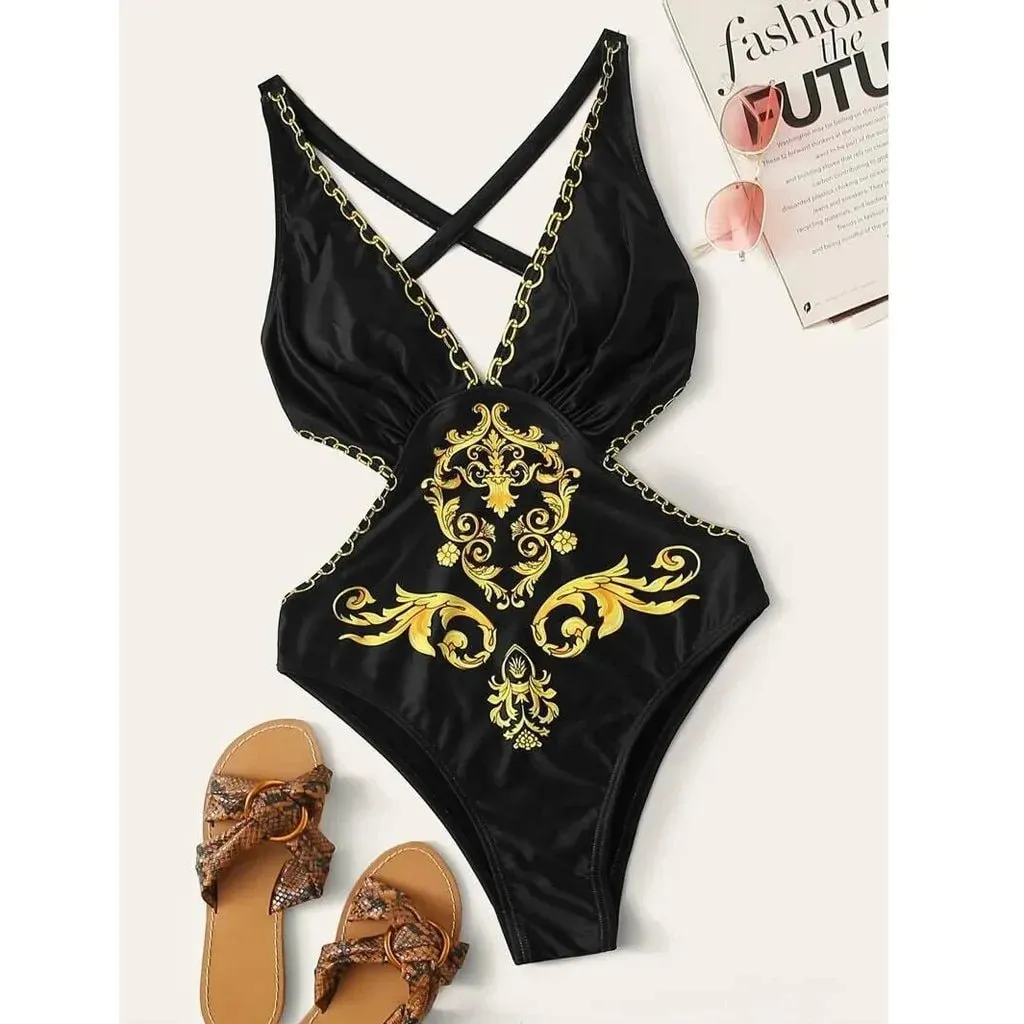 Criss Cross print Monokini Swimsuit
