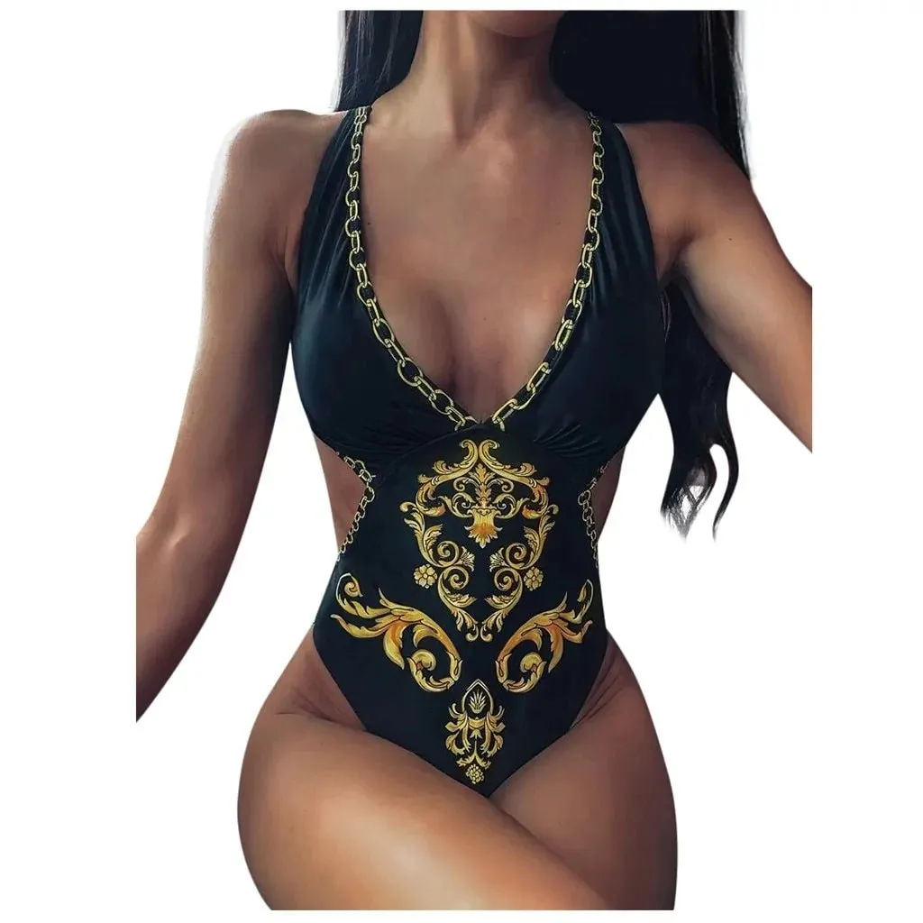 Criss Cross print Monokini Swimsuit