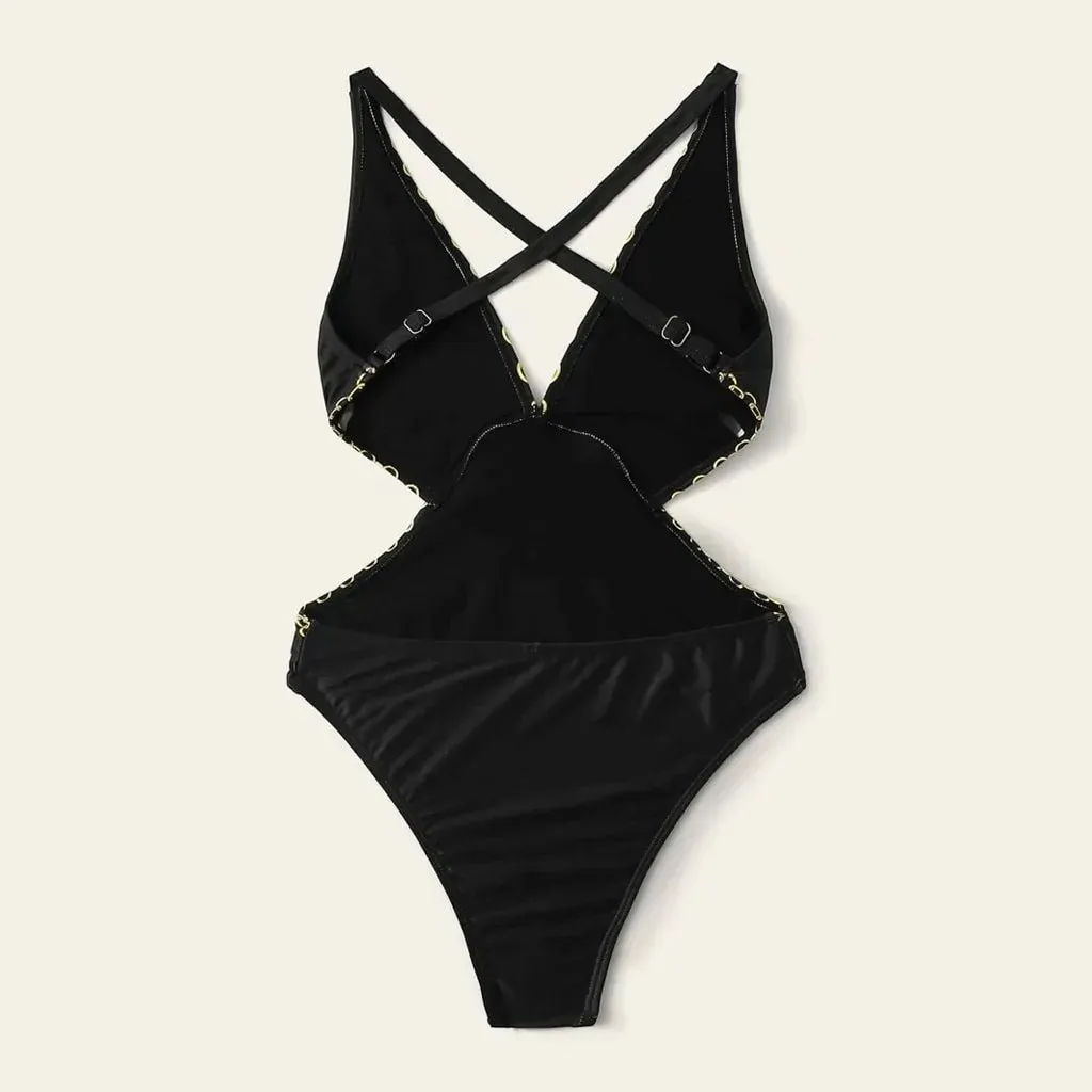 Criss Cross print Monokini Swimsuit