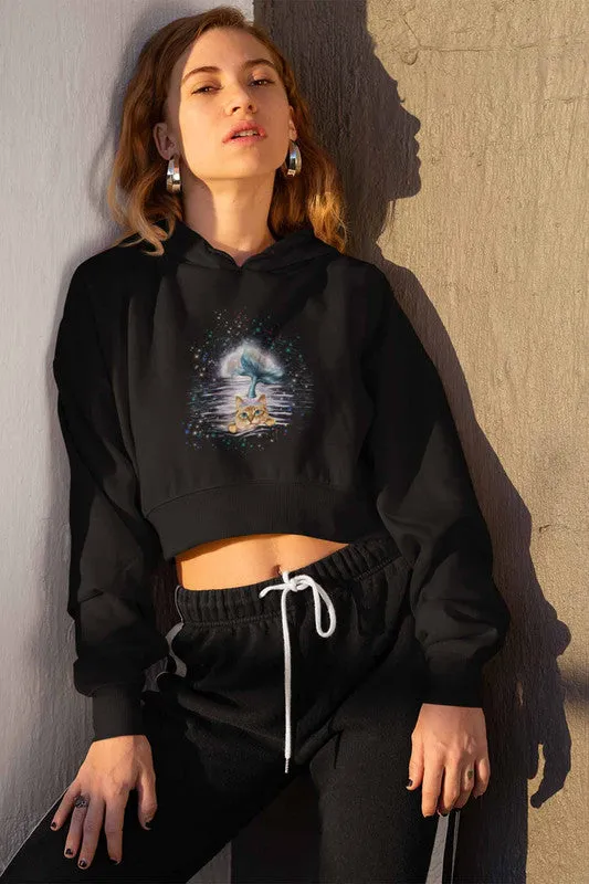 Crop Hoodie (Women) - Little Meowmaid Cat (6 Colours)