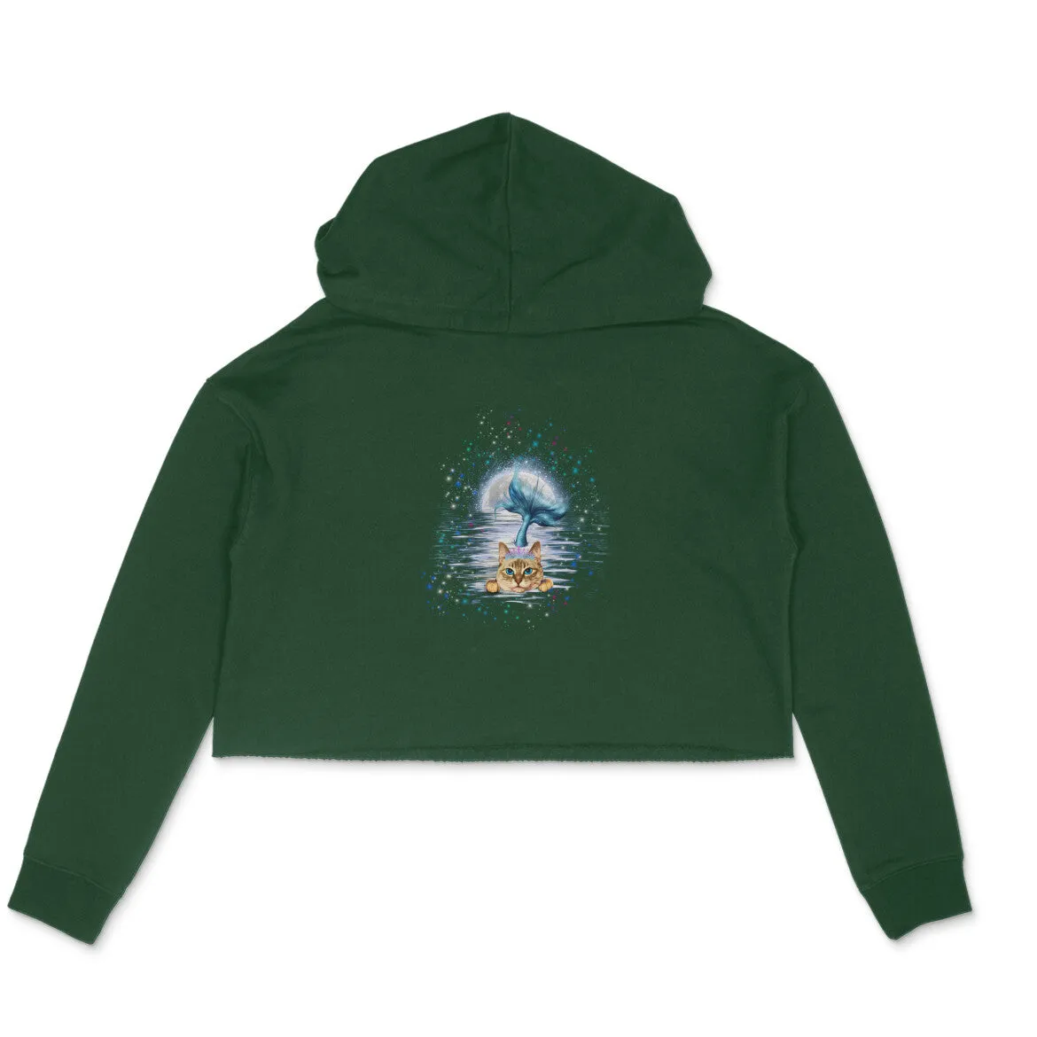 Crop Hoodie (Women) - Little Meowmaid Cat (6 Colours)