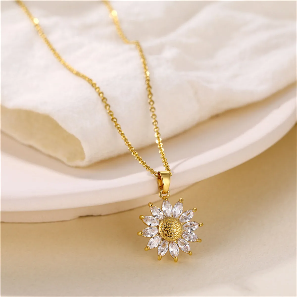 Crystal & 18K Gold-Plated Floral Pendant Necklace