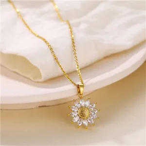 Crystal & 18K Gold-Plated Floral Pendant Necklace