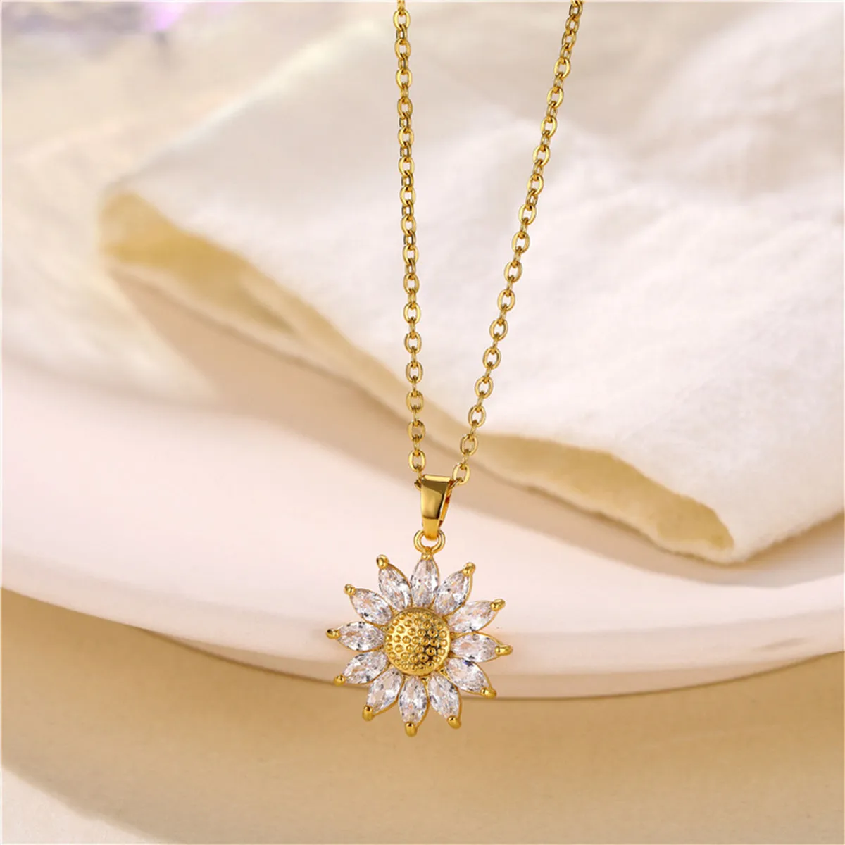 Crystal & 18K Gold-Plated Floral Pendant Necklace