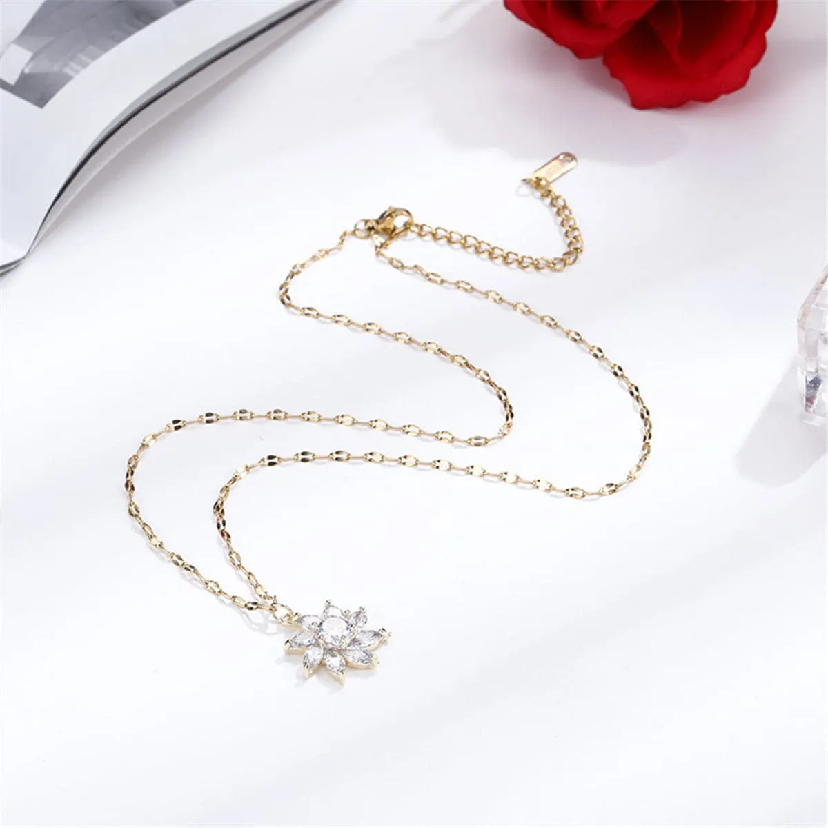 Crystal & 18K Gold-Plated Flower Pendant Necklace