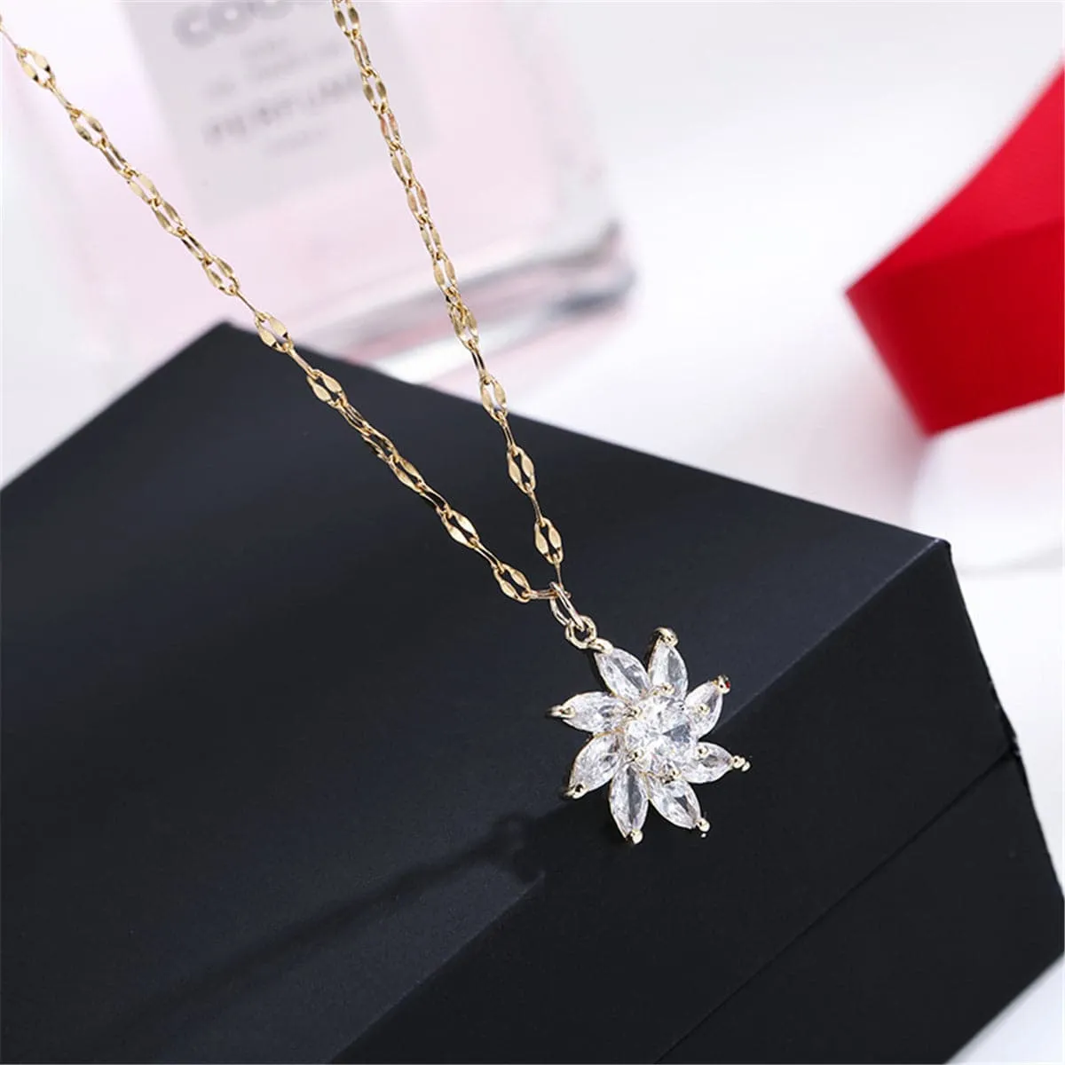 Crystal & 18K Gold-Plated Flower Pendant Necklace