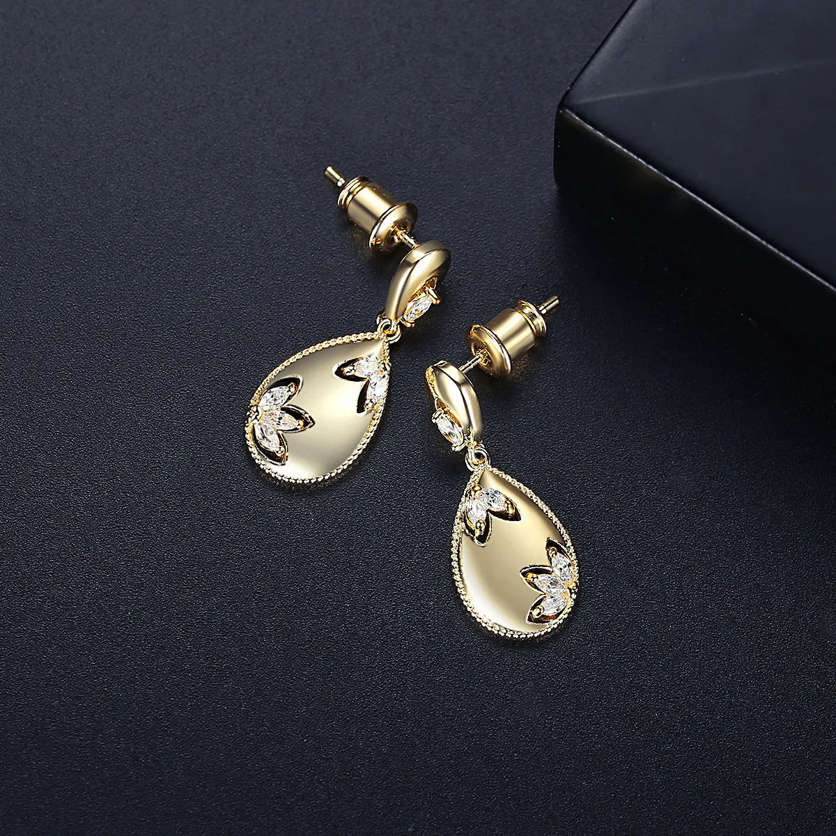 Crystal & 18K Gold-Plated Flower Teardrop Earrings