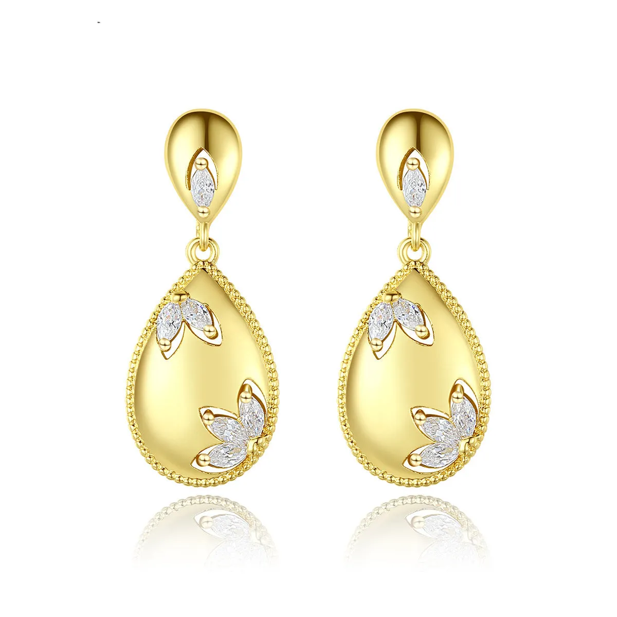 Crystal & 18K Gold-Plated Flower Teardrop Earrings
