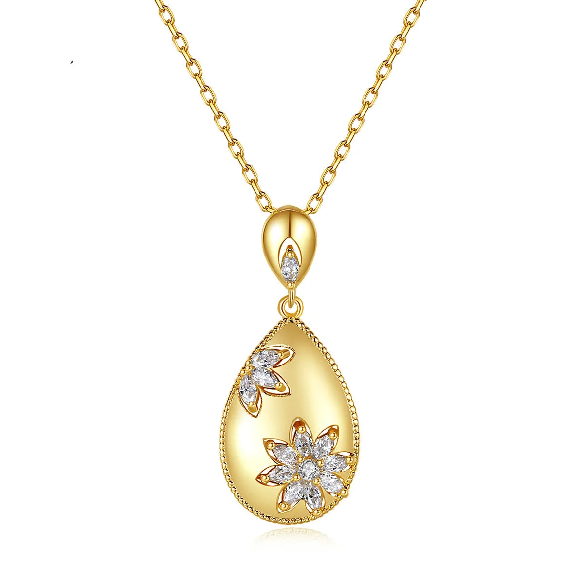 Crystal & 18K Gold-Plated Flower Teardrop Pendant Necklace