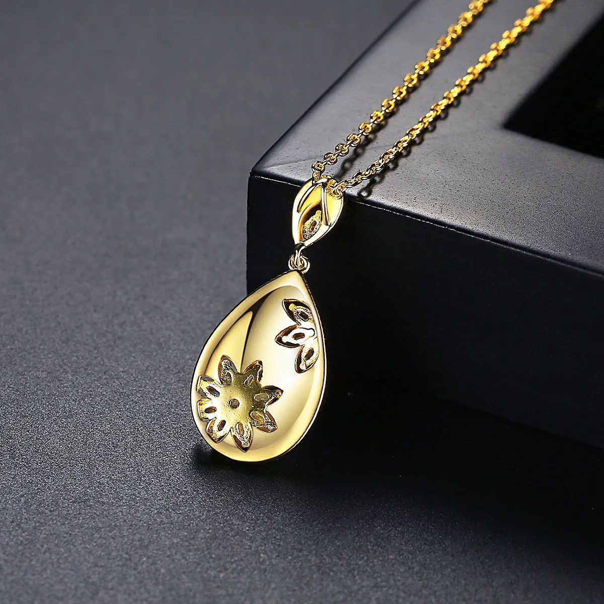 Crystal & 18K Gold-Plated Flower Teardrop Pendant Necklace