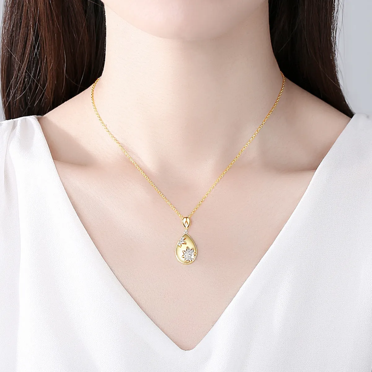 Crystal & 18K Gold-Plated Flower Teardrop Pendant Necklace