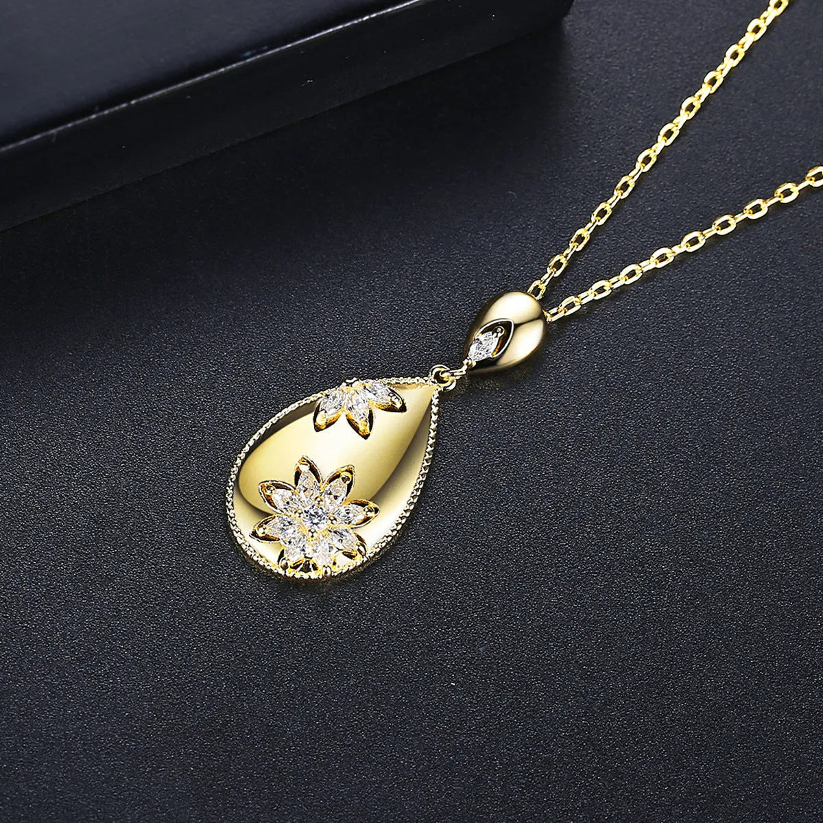 Crystal & 18K Gold-Plated Flower Teardrop Pendant Necklace