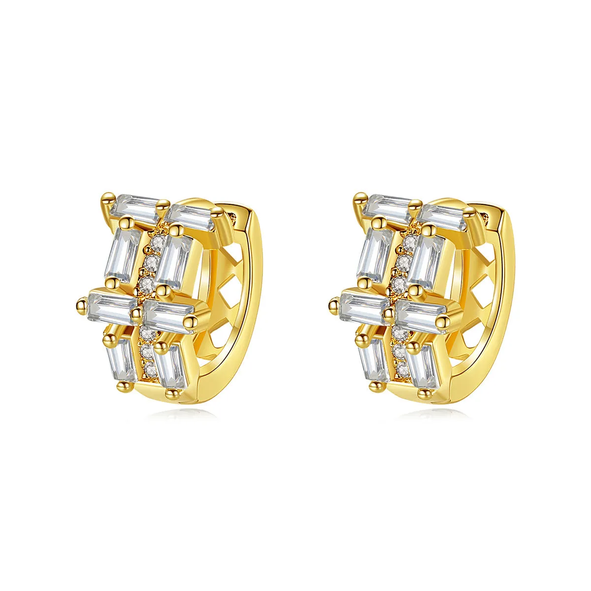 Crystal & 18K Gold-Plated Layered Huggie Earrings