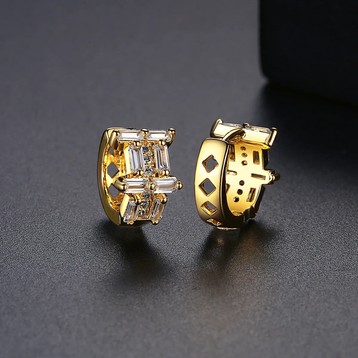 Crystal & 18K Gold-Plated Layered Huggie Earrings