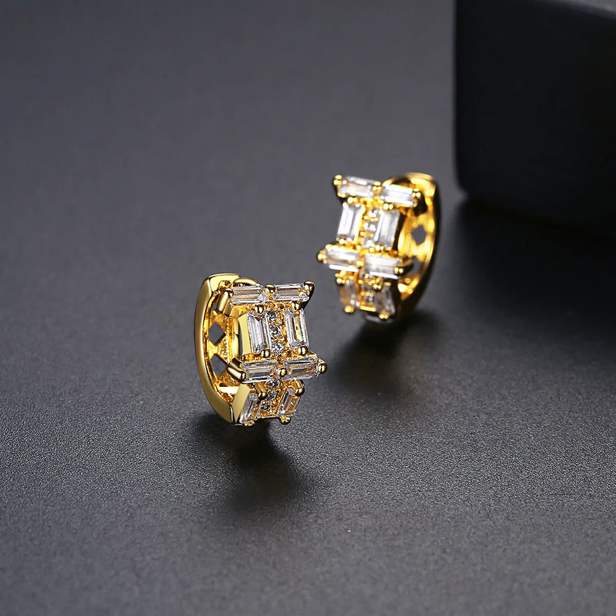 Crystal & 18K Gold-Plated Layered Huggie Earrings