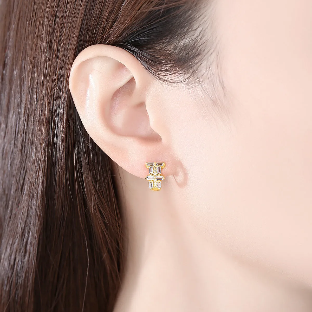 Crystal & 18K Gold-Plated Layered Huggie Earrings