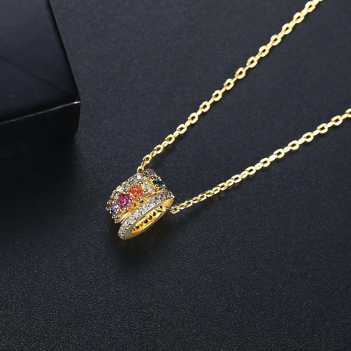 Crystal & 18K Gold-Plated Multicolor Stacked Pendant Necklace