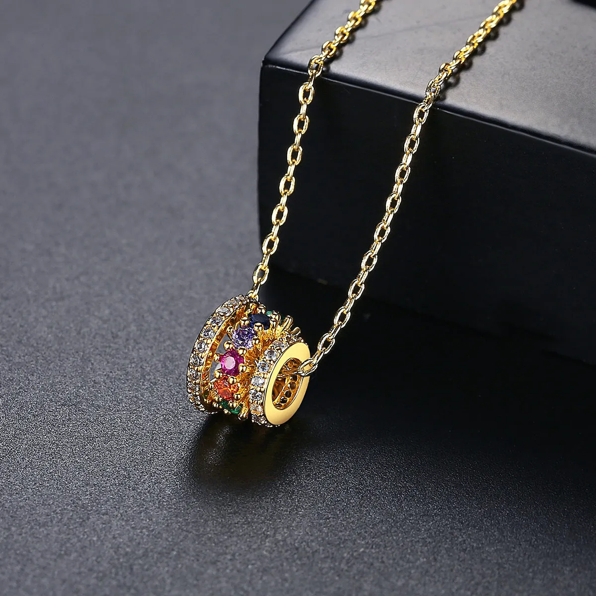Crystal & 18K Gold-Plated Multicolor Stacked Pendant Necklace