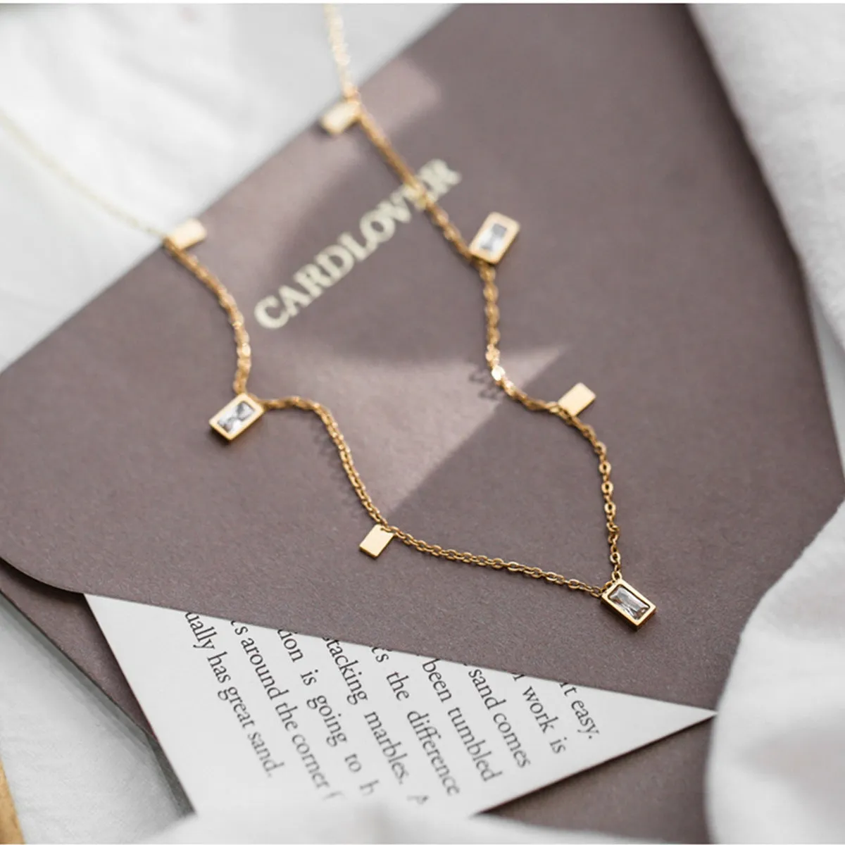 Crystal & 18K Gold-Plated Rectangle Station Necklace