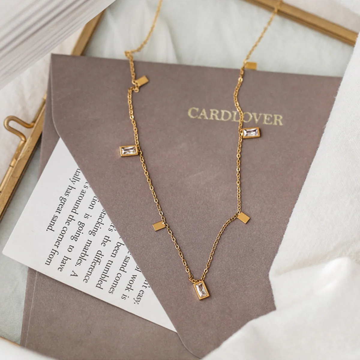Crystal & 18K Gold-Plated Rectangle Station Necklace