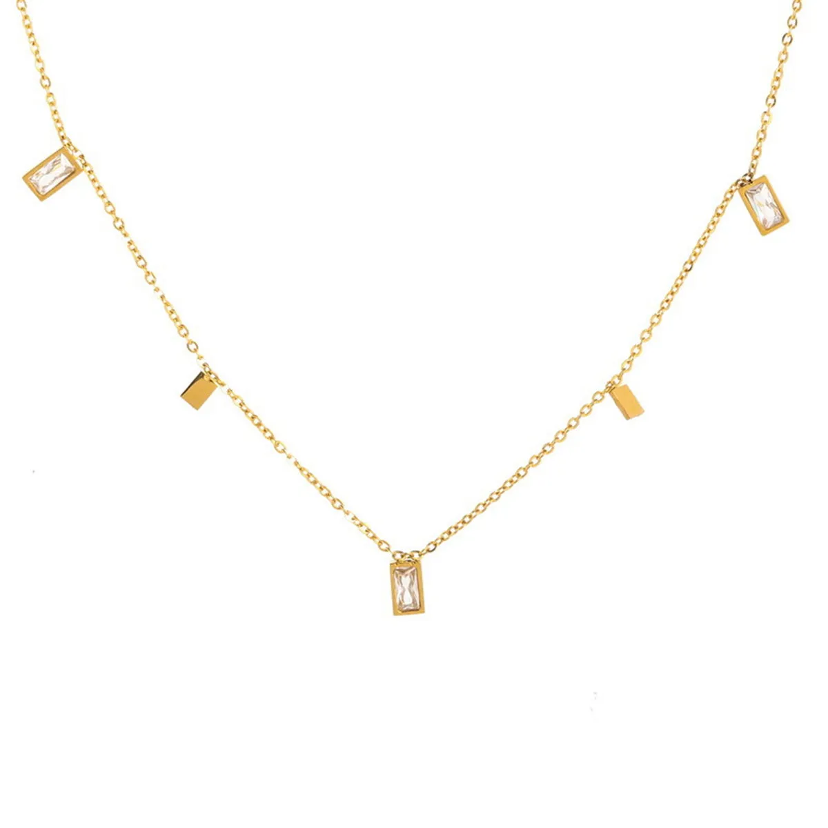 Crystal & 18K Gold-Plated Rectangle Station Necklace