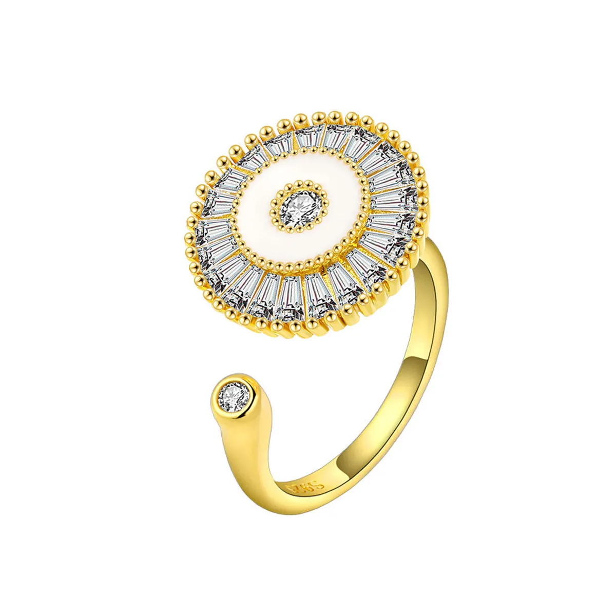 Crystal & 18K Gold-Plated Rotating Round Open Ring