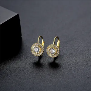 Crystal & 18K Gold-Plated Round Halo Huggie Earrings