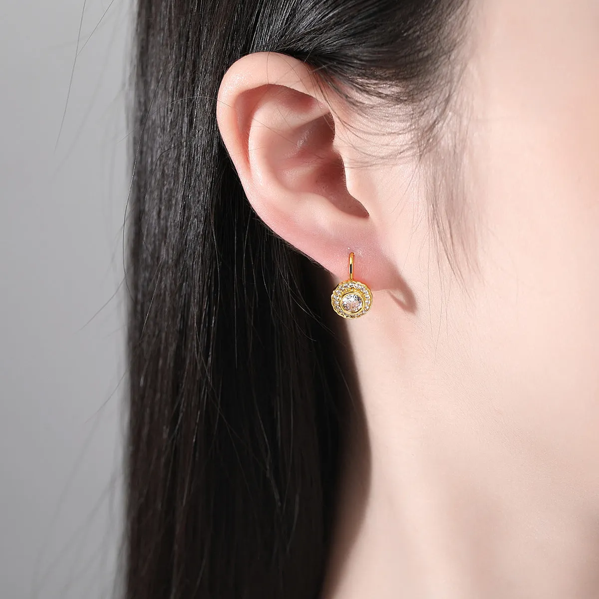 Crystal & 18K Gold-Plated Round Halo Huggie Earrings