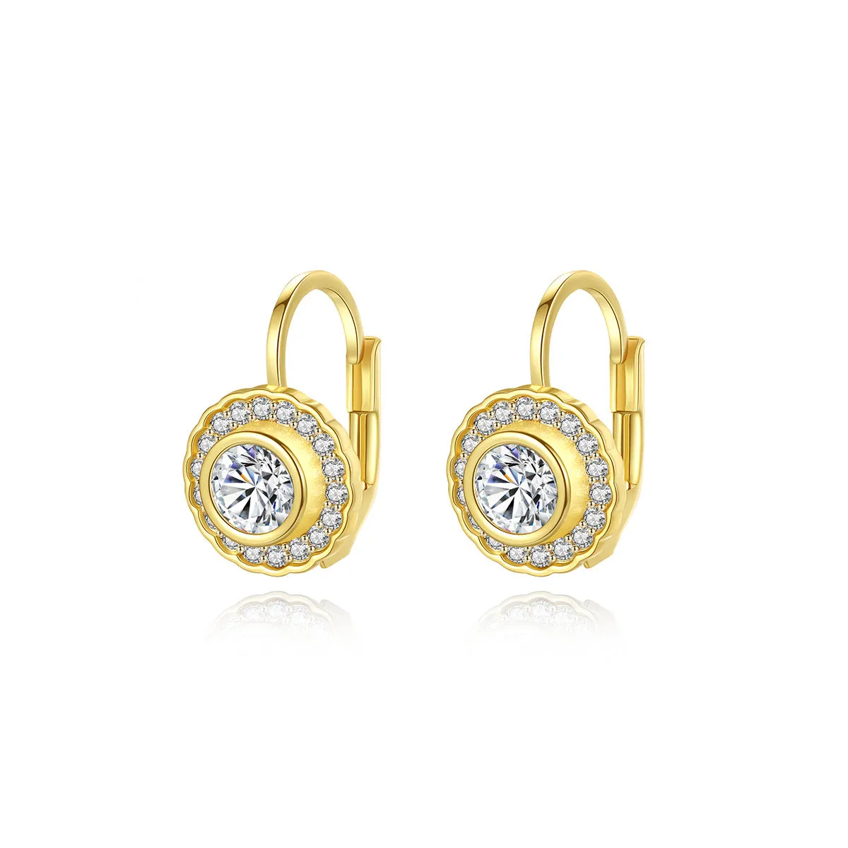 Crystal & 18K Gold-Plated Round Halo Huggie Earrings