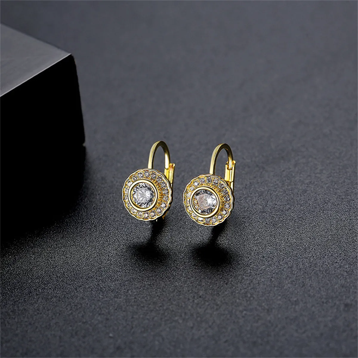 Crystal & 18K Gold-Plated Round Halo Huggie Earrings