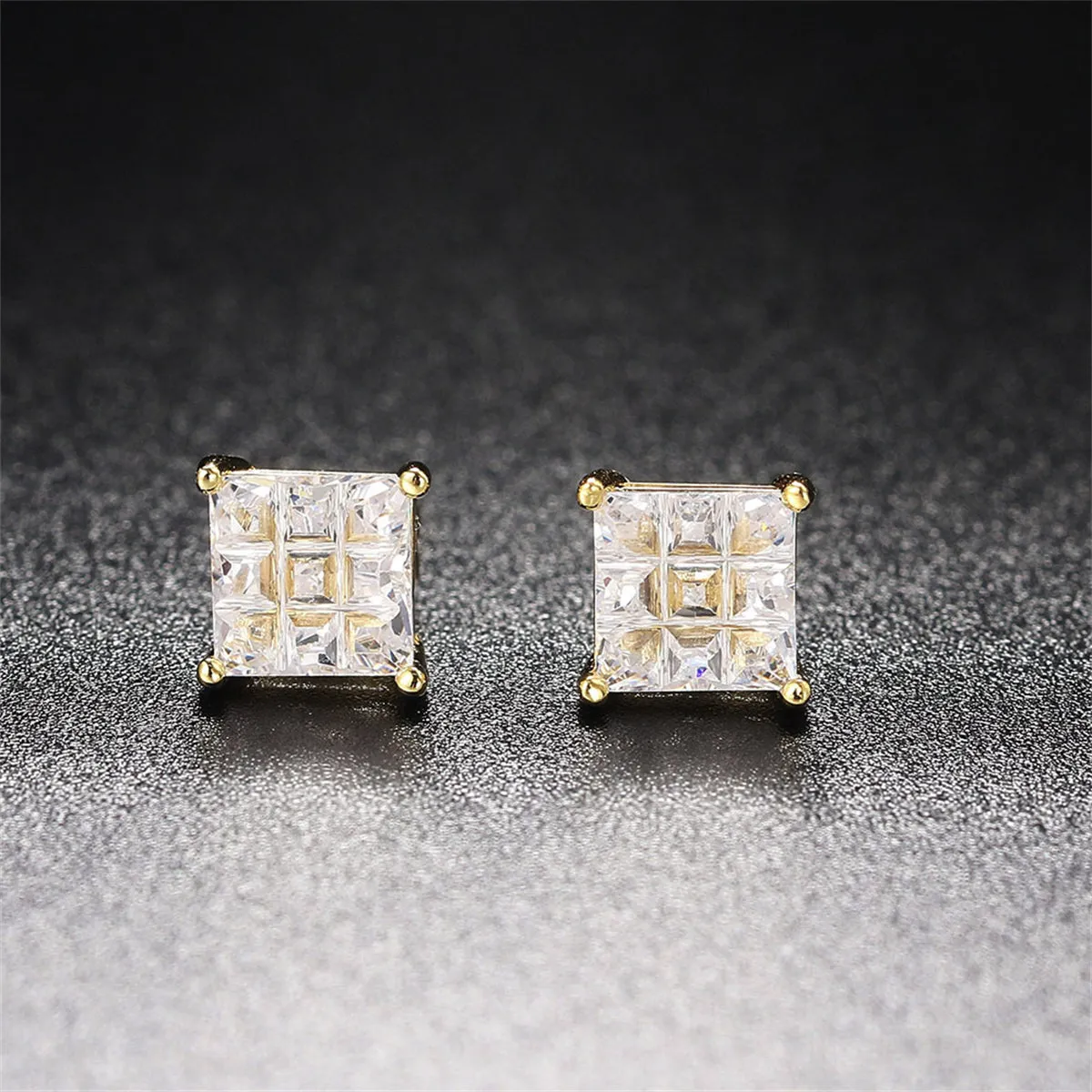 Crystal & 18K Gold-Plated Square Stud Earrings