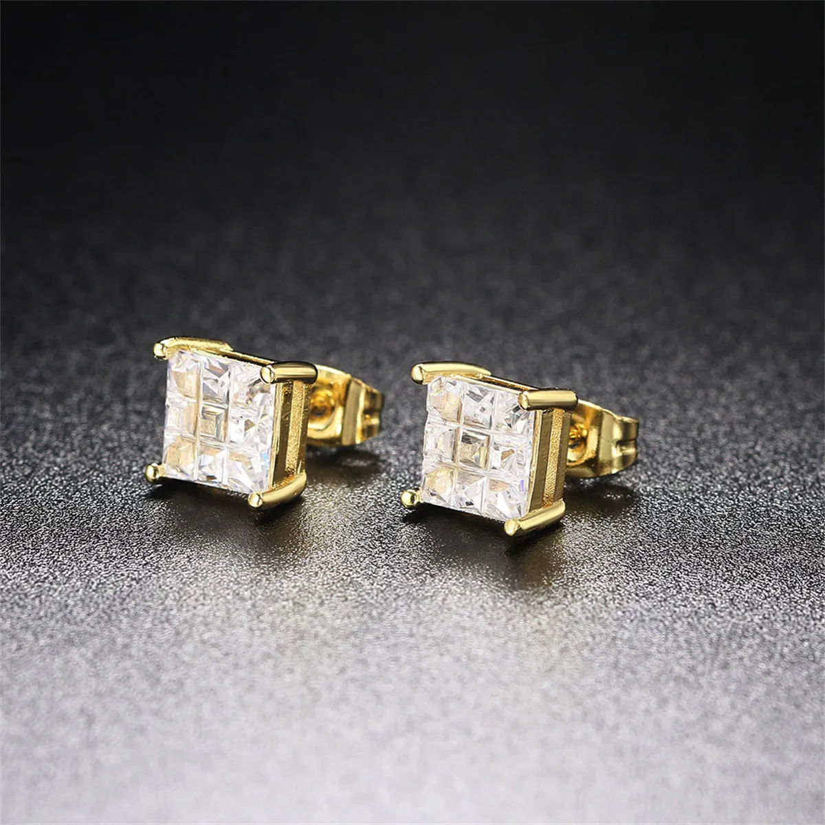 Crystal & 18K Gold-Plated Square Stud Earrings