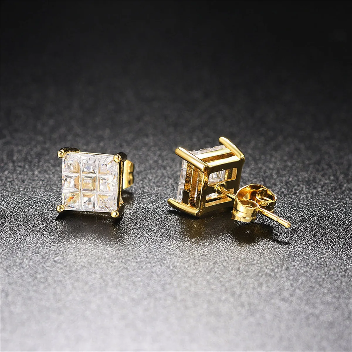 Crystal & 18K Gold-Plated Square Stud Earrings