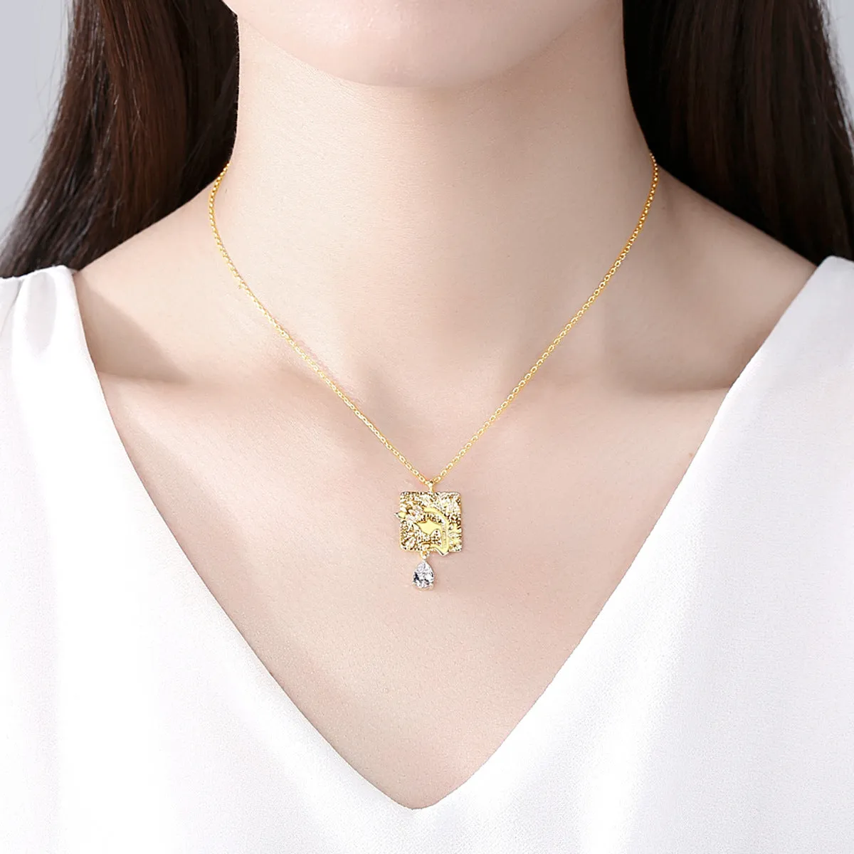 Crystal & 18K Gold-Plated Swan Card Drop Pendant Necklace