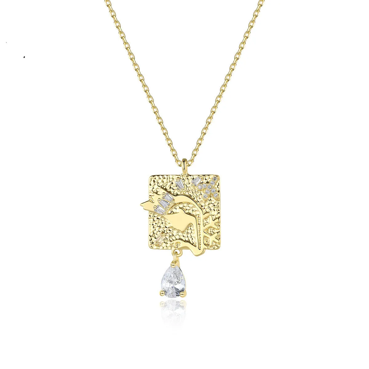 Crystal & 18K Gold-Plated Swan Card Drop Pendant Necklace