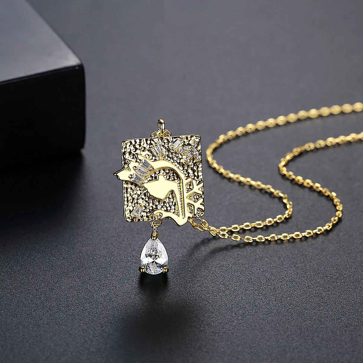 Crystal & 18K Gold-Plated Swan Card Drop Pendant Necklace