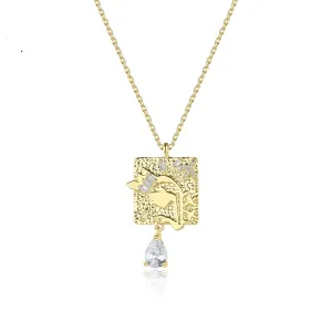 Crystal & 18K Gold-Plated Swan Card Drop Pendant Necklace