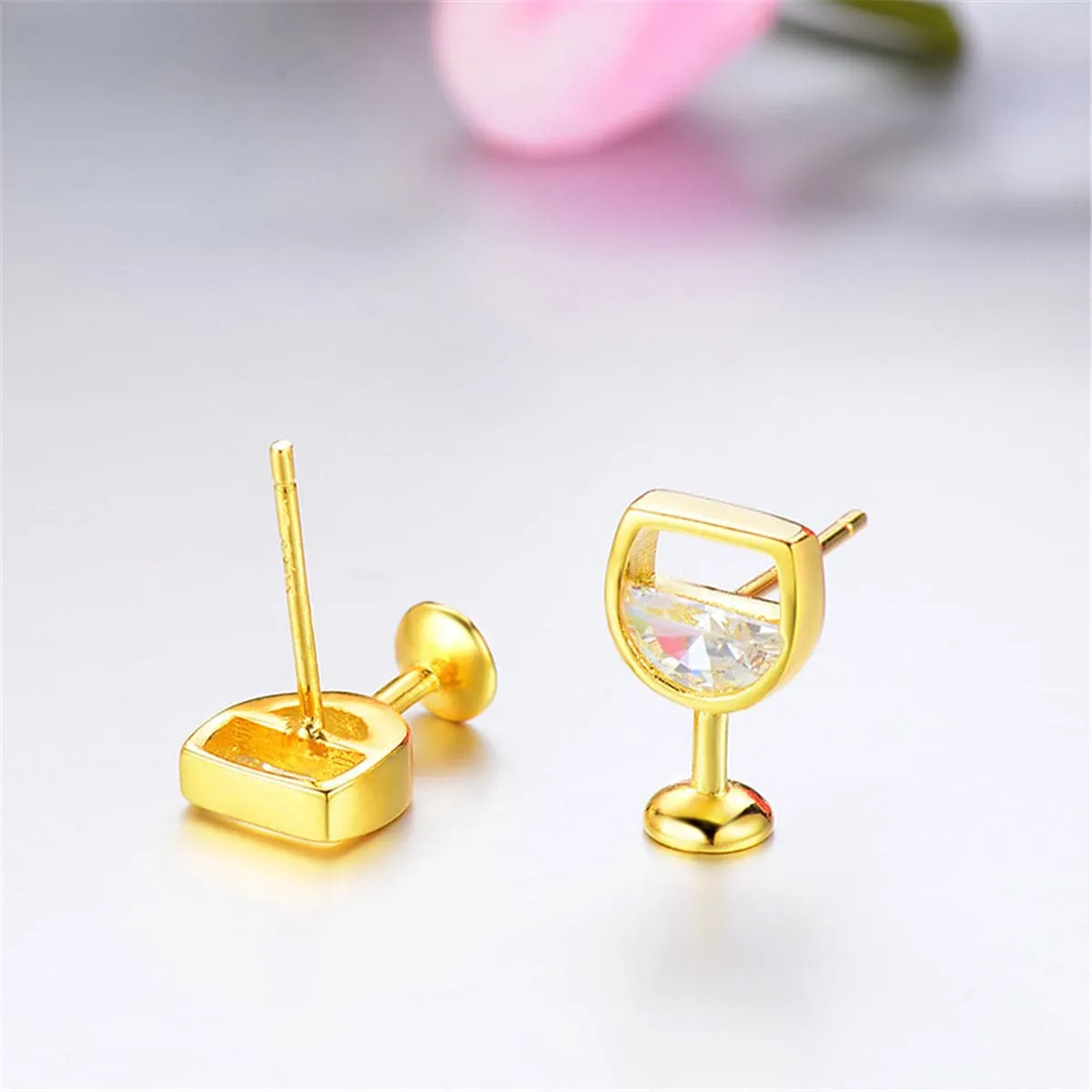 Crystal & 18K Gold-Plated Wine Glass Stud Earrings