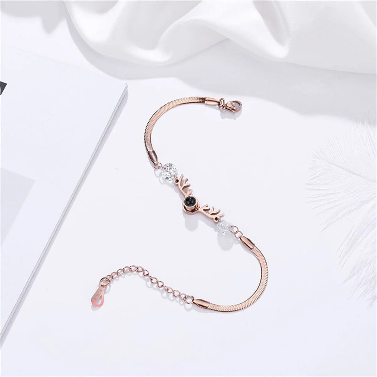 Crystal & 18K Rose Gold-Plated Antler Charm Bracelet