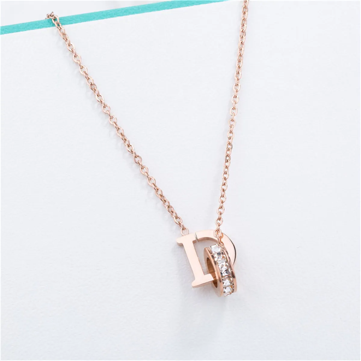 Crystal & 18K Rose Gold-Plated 'D' & Ring Pendant Necklace