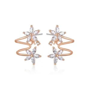 Crystal & 18K Rose Gold-Plated Double Flower Stud Earrings