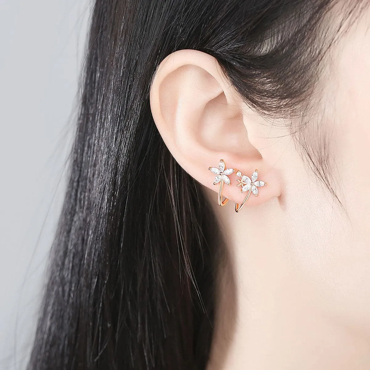 Crystal & 18K Rose Gold-Plated Double Flower Stud Earrings