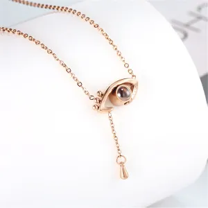 Crystal & 18K Rose Gold-Plated Eye Pendant Necklace