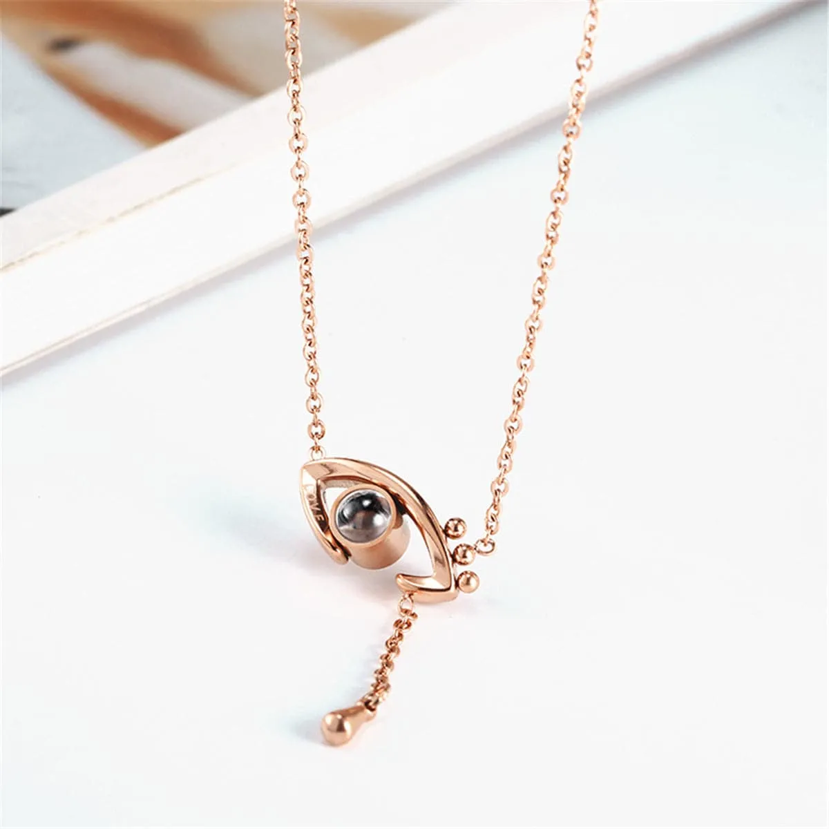 Crystal & 18K Rose Gold-Plated Eye Pendant Necklace
