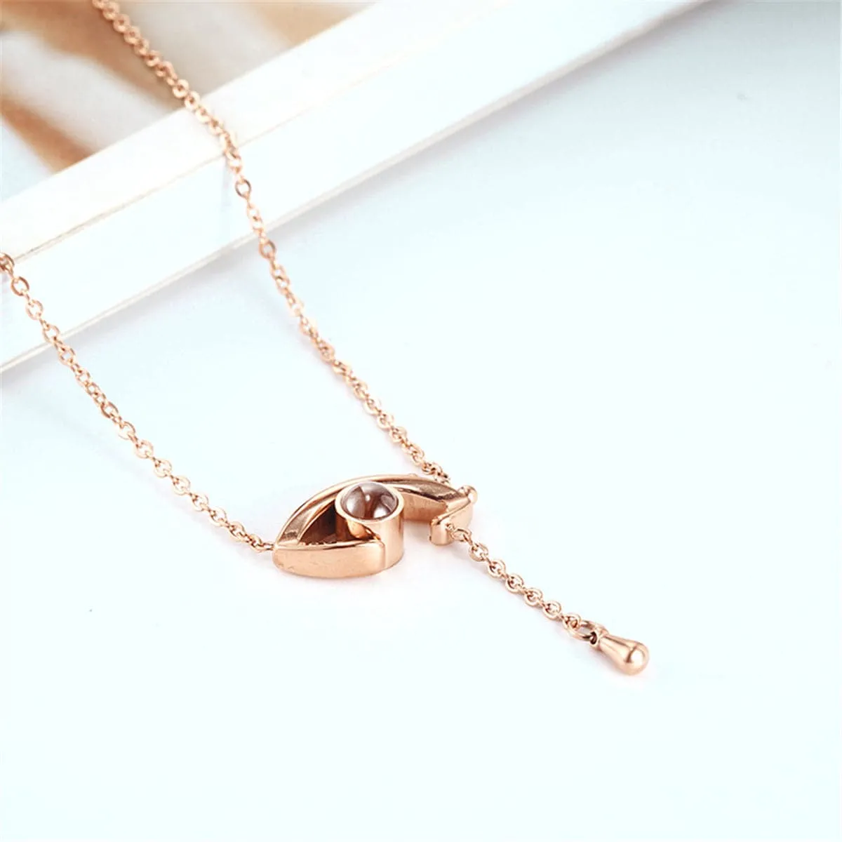 Crystal & 18K Rose Gold-Plated Eye Pendant Necklace